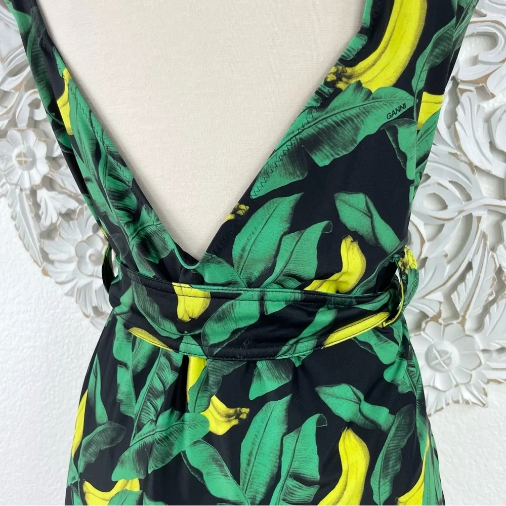 {Ganni} Banana Print Belted One-Piece Swimsuit, Plus Size 4XL/22